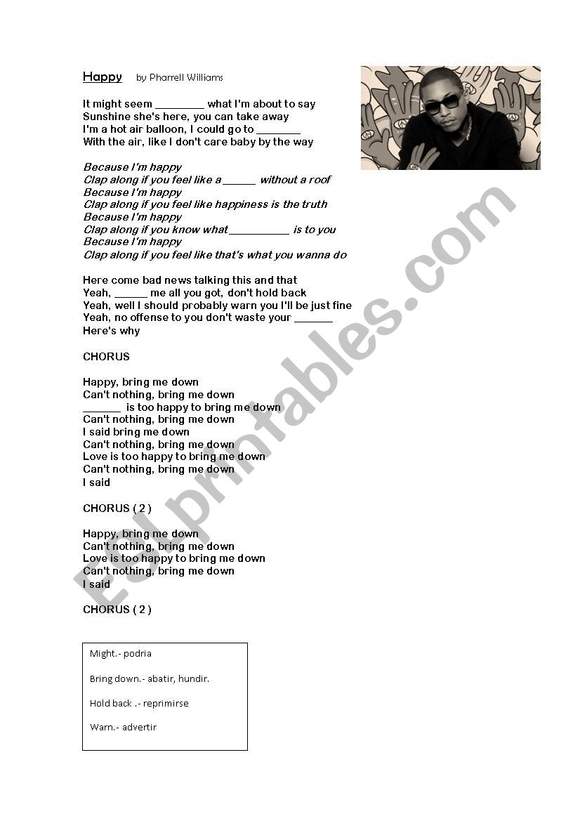 `Happy by Pharrell Williams worksheet